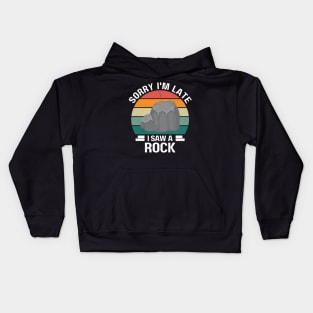 Sorry I'm Late I Saw A Rock, Gift For Rock Collector, Funny Geologist Rock Hounding Kids Hoodie